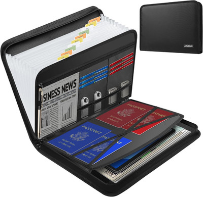 JUNDUN Accordion File Organizer - Fireproof Accordion Folder with Zipper & Label
