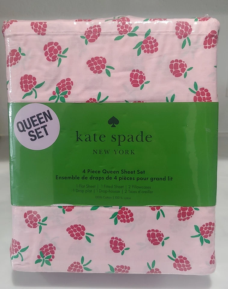 Juego de sábanas Kate Spade New York 4 piezas Queen 100 % algodón rosa frambuesas | *NUEVO* Foto 3 de 3