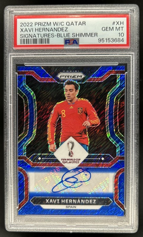 2022-23 Prizm World Cup Xavi Hernandez Signatures Blue Shimmer Auto #S-XH PSA 10