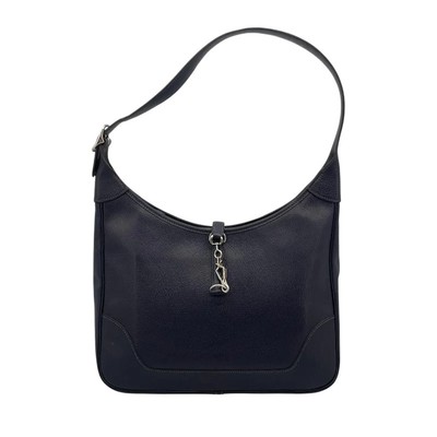 HERMES Trim 31 Shoulder Bag Chevre Leather Blue Indigo Silver Hardware #OK1977