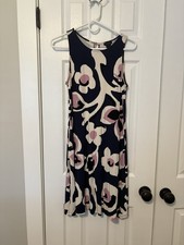 Women's Sleeveless Abstract Pink Cream Navy Floral Dress Sz S Rayon Blend Spring
