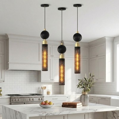 3 Pack Pendant Light Modern Black Gold Chandelier Kitchen Island Hanging Fixture