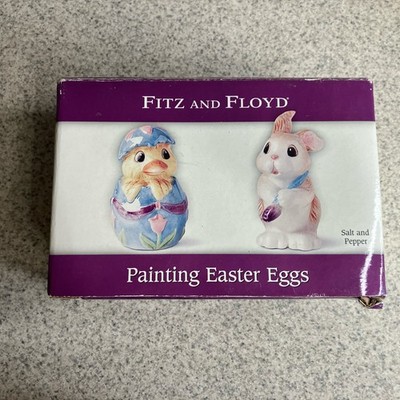 Fitz & Floyd Painting Easter Eggs Salt Pepper Shaker Set Chick Bunny NEW SEALED
