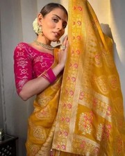Designer Sari Bollywood Bridal Silk Saree Blouse South Indian Party Wear Saree