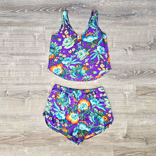90s Victoria's Secret Gold Label Satin Floral Pajama Set Purple Cami  Shorts P