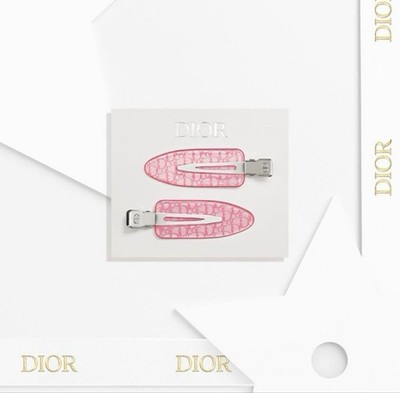 Dior Pink Logo Resin Hair Clips (Set of 2) New - Dior Monogram Logo Pink And Silver Hair Clips  main image 4