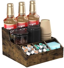 Coffee Station Organizer for Countertop, Wood Coffee Bar Organizer, Tea Condi...
