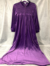 Vintage 80s SAYBURY XS/S Womens Velour Purple Robe House Coat Pintuck Pleats