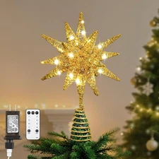 Christmas Tree Topper, Plug in 3D Starburst Xmas Lighted Star Tree Topper, Remot