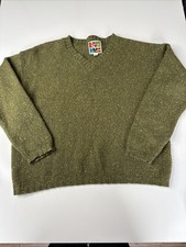Vintage Levis World's Finest Knit Wool V Neck Sweater MED Olive Green USA Made