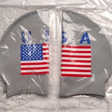 USA Flag Swim Cap Gray Adult Unisex Swimming Pool Training Gear