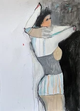 24x18 Original Painting OOAK Abstract  Outsider Woman Portrait Figurative