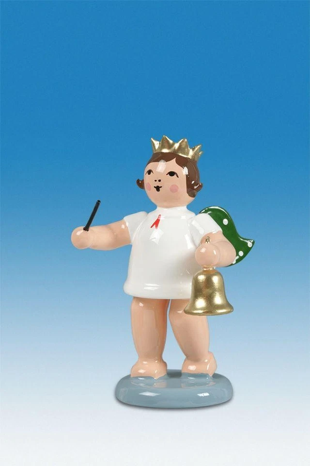 Figurine D'Ange Anges De L’Avent Avec Cloche Couronne Hauteur Env. 6cm Neuf Bois - Photo 1/1