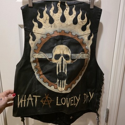 Mad Max Vintage 80's Wilson's Leather black leather vest w/ braided up sides XL