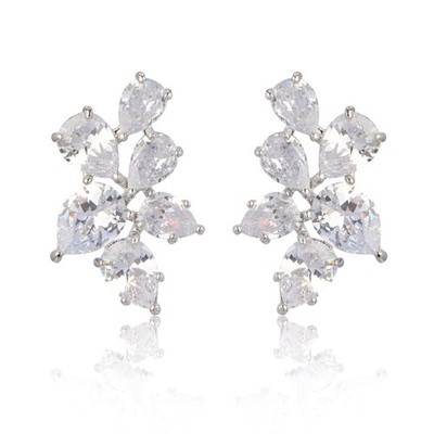 Damen Cluster Ohrringe - 14 Karat Weißgold vergoldet Sterlingsilber