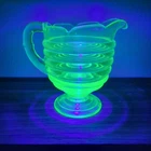 Vintage Spiral Green Creamer Pitcher Uranium Glass Vaseline Beehive Pattern
