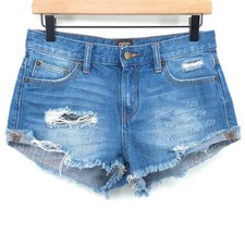 BDG Women Denim Shorts Boyfriend Low-Rise 25 Blue Distressed Frayed Cutoffs