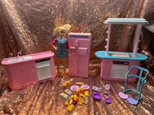 1993 Kitchen Playset ARCO With A Barbie - miniature food - fridge Stove -Counter