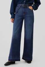 NWT GAP High Rise Stride Belted Wide Leg Jeans Raw Hem Dark Wash Plus Size 34 18
