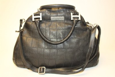 Vive La Difference Italy Made Black Embossed Leather Hobo Crossbody Tote Bag