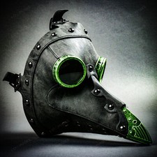 Adjustable Grey Plague Doctor w/ Venom Green Goggles Bird Beak Masquerade Mask