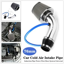 76mm Chrome-Car Cold Air Intake Filter Induction Kit Pipe Power Flow Hose System