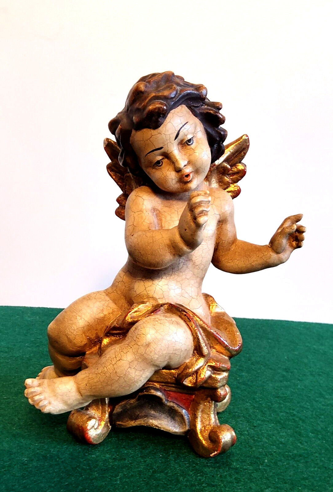 Antik Engel Figuren Holzgeschnitzte Goldgemalt aus 20.Jh wunderschöne Holzstatue