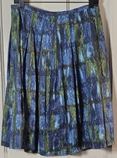Talbots Skirt Women's Size 8 Blue Olive Green Pleated Retro Knee-length Side Zip