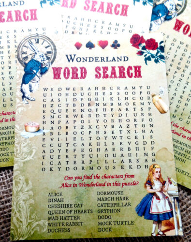 10 x Alice In Wonderland Themed Party Wordsearch - Afbeelding 1 van 6