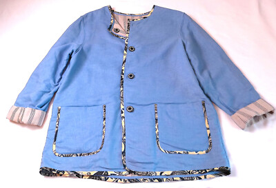Jacket Reversible Linen blue - gray button-down summer coat with pockets Medium