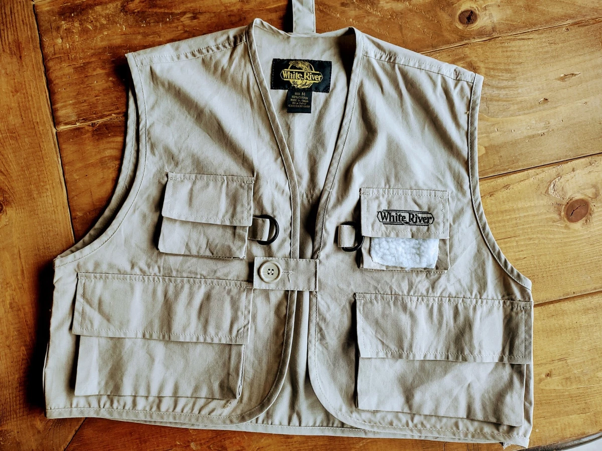 YOUTH MEDIUM White River Fly Shop Fishing Vest Beige Khaki Cotton Pockets