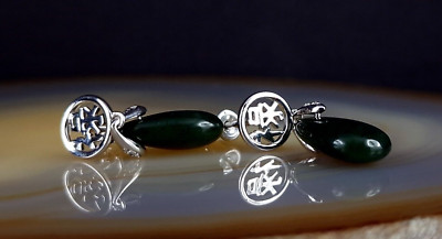 Ohrringe Silber 925 Nephrit & Zirkonia - Vintage chic & ausgefallen