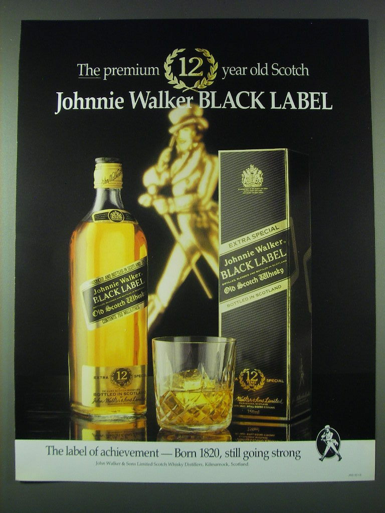 1989 Johnnie Walker Black Label Scotch Ad - The premium 12 1989 Johnnie Walker Black Label Scotch Ad - The premium 12