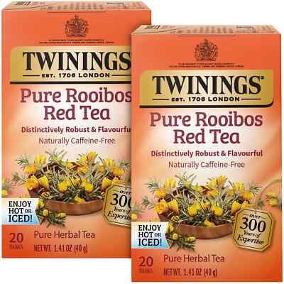 2 Pack - Twinings Pure Rooibos Red Herbal Tea Bags - Caffeine Free - 40 total
