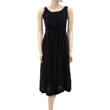 Free People Endless Summer Smocked Midi Dress Solid Black Cotton XS NEW 263525