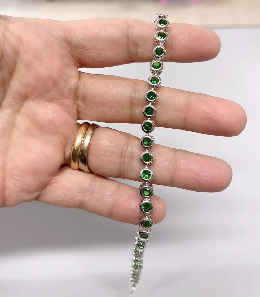 Bracciale Tennis Palline 5mm Verde pl oro Bianco 18k con cristalli Zirconi  B15 - Immagine 3 di 4