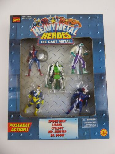 ENSEMBLE DE 5 FIGURINES MARVEL HEAVY METAL HEROES DIE CASTING - ARAIGNÉE HOMME/LÉZARD/CYCLOPE - Photo 1/4