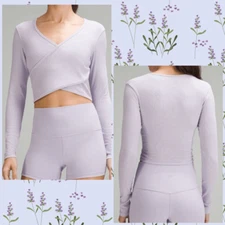 Lululemon Wrap-Front Ribbed Long Sleeve Top Lilac Esther purple Size 8 NWT