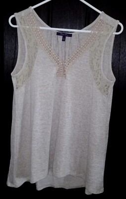 Womens Lightweight Sweater Sleeveless L Tan and Brown Olivia Sky Good Condition 