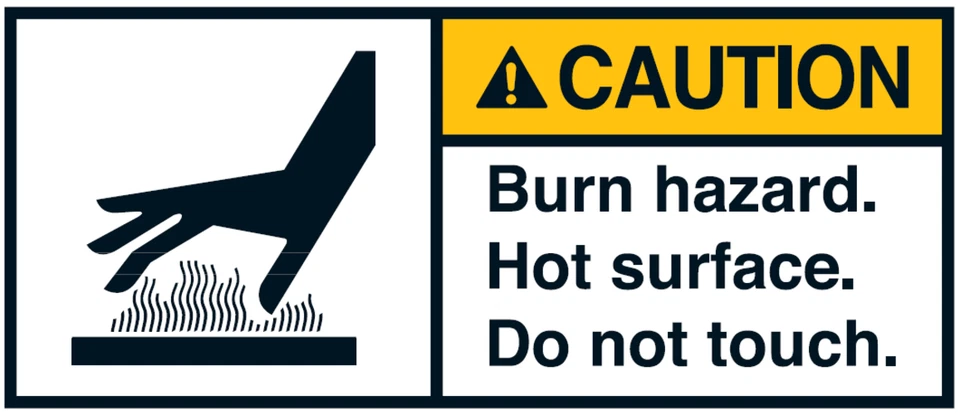 MBS-SIGNS® Warnaufkleber "CAUTION Burn hazard. Hot surface. Do not.." 35x80/45x100/70x160mm