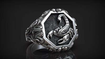 Men's Scorpio Zodiac Sign Antique Scorpion Horoscope 925 Silver Statement Rings