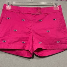 Vineyard Vines Hot Pink Whale Print Shorts Womens Size 2 Preppy Casual coastal