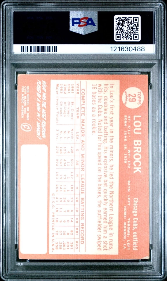 1964 Topps Lou Brock #29 PSA 3 Chicago Cubs Foto 2 de 2