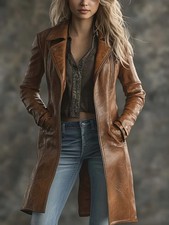 90s Womens Handmade Long Brown Genuine Leathe...
