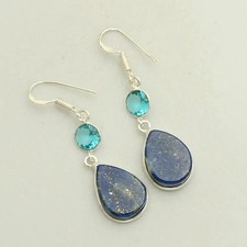 Lapis Lazuli Blue Topaz Gemstone Drop Dangle Earrings Jewelry Gift 1.8