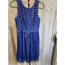 Eliza J Sz 4 Royal Blue Lace Fit-and-Flare Dress with Pockets