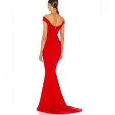 Nookie x REVOLVE Allure Gown in Cherry Red Maxi Train Dress Off the Shoulder Sm