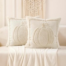 Fall Pumpkin Throw Pillow Covers 16x16 Set of 2 Fall Decor Cream Decorative