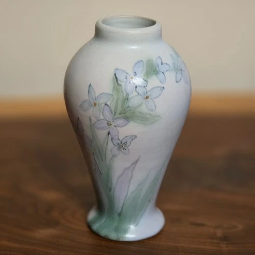 Weller Pottery  5 1/2 Hudson Blue Vase Signed Dorothy England FACTORY MINT