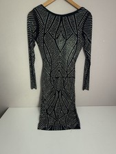 Symphon Black Long Sleeve Rhinestone Studded Bodycon Mini Dress Small